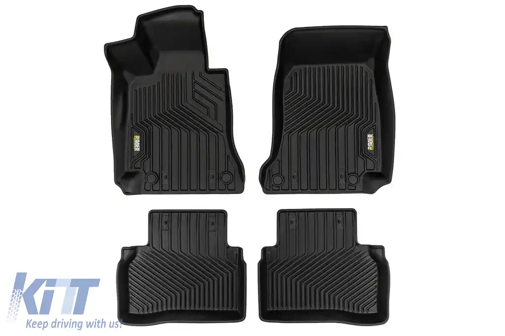 Mochete din cauciuc și covor 2 în 1 potrivite pentru Mercedes E class W213 sedan, S213 wagon 2016-2023, set de 4 piese, culoare neagră din seria Frogum 5D Race Rock-image-6232764