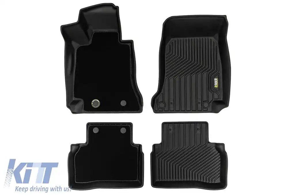 Mochete din cauciuc și covor 2 în 1 potrivite pentru Mercedes E class W213 sedan, S213 wagon 2016-2023, set de 4 piese, culoare neagră din seria Frogum 5D Race Rock-image-6232765