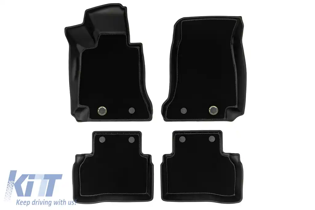 Mochete din cauciuc și covor 2 în 1 potrivite pentru Mercedes E class W213 sedan, S213 wagon 2016-2023, set de 4 piese, culoare neagră din seria Frogum 5D Race Rock-image-6232766