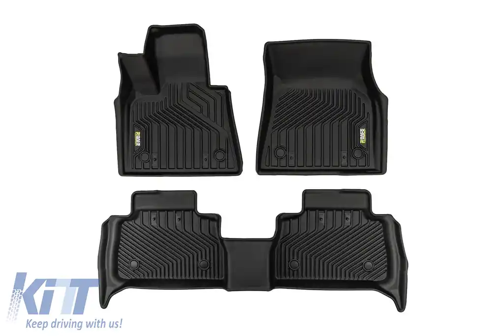Mochete din cauciuc și covor 2 în 1 potrivite pentru BMW X6 G06 după 2019 din seria Frogum 5D Race Rock, set de 3 piese, culoare neagră