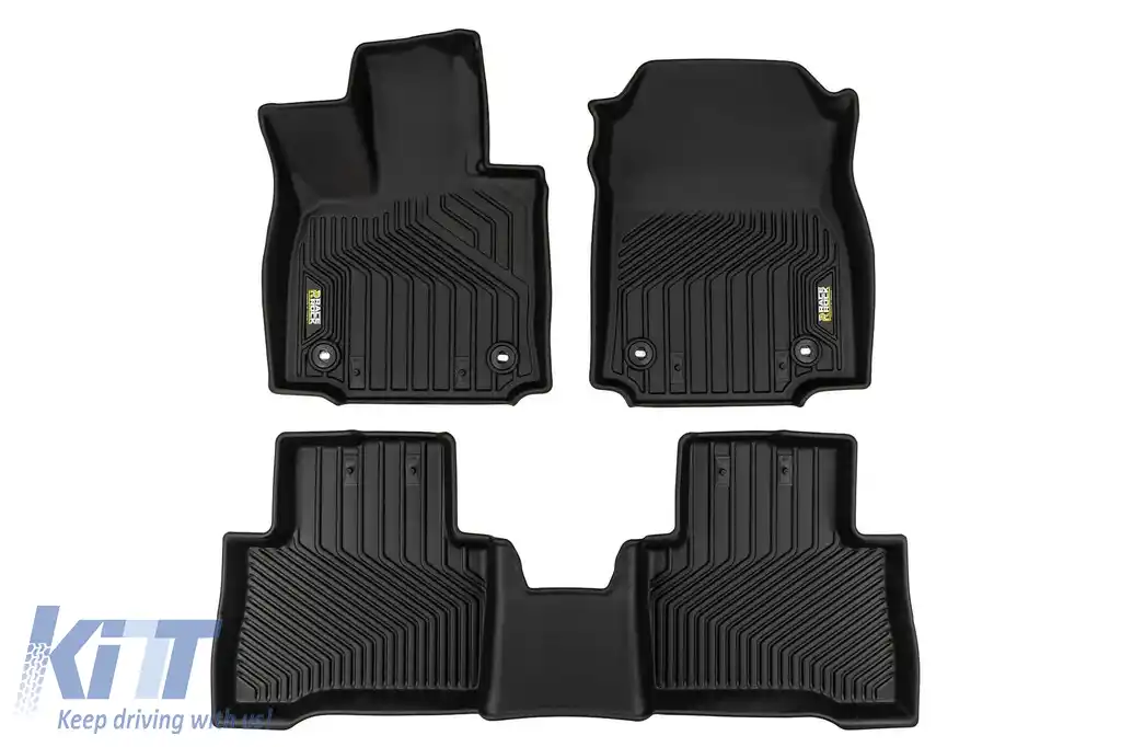 Mochete din cauciuc și covor 2 în 1 potrivite pentru Lexus NX, PHeV după 2021, set de 3 piese, culoare neagră din seria Frogum 5D Race Rock