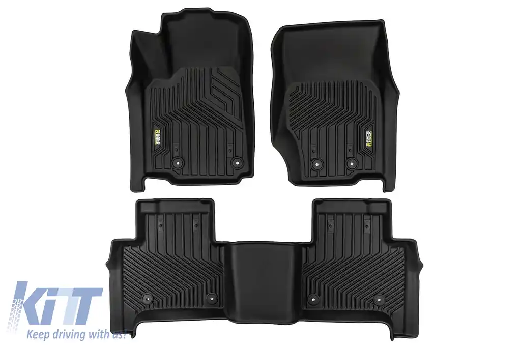 Mochete din cauciuc și covor 2 în 1 potrivite pentru Jeep Grand Cherokee 4xe după 2021 din seria Frogum 5D Race Rock, set de 3 piese, culoare neagră