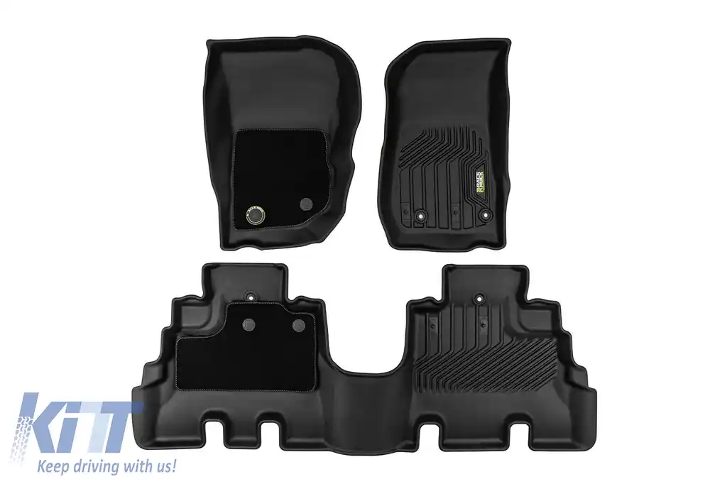 Mochete din cauciuc și covor 2 în 1 potrivite pentru Jeep Wrangler 2006-2018 cu 4 uși, set de 3 piese, culoare neagră din seria Frogum 5D Race Rock-image-6232823