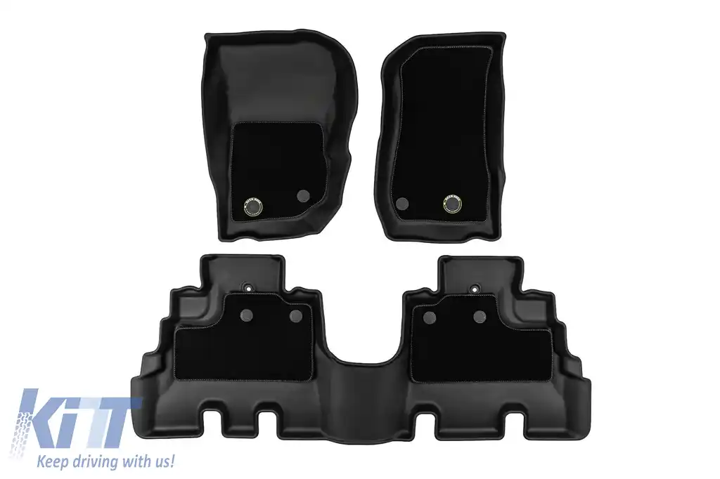 Mochete din cauciuc și covor 2 în 1 potrivite pentru Jeep Wrangler 2006-2018 cu 4 uși, set de 3 piese, culoare neagră din seria Frogum 5D Race Rock-image-6232824