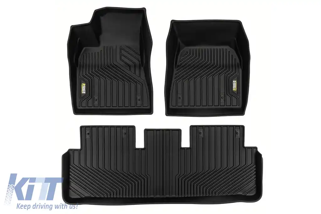 Mochete din cauciuc și covor 2 în 1 potrivite pentru Tesla Model 3 după 2023 din seria Frogum 5D Race Rock, set de 3 piese, culoare neagră-image-6232848