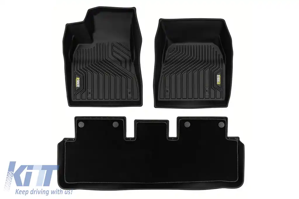 Mochete din cauciuc și covor 2 în 1 potrivite pentru Tesla Model 3 după 2023 din seria Frogum 5D Race Rock, set de 3 piese, culoare neagră-image-6232849