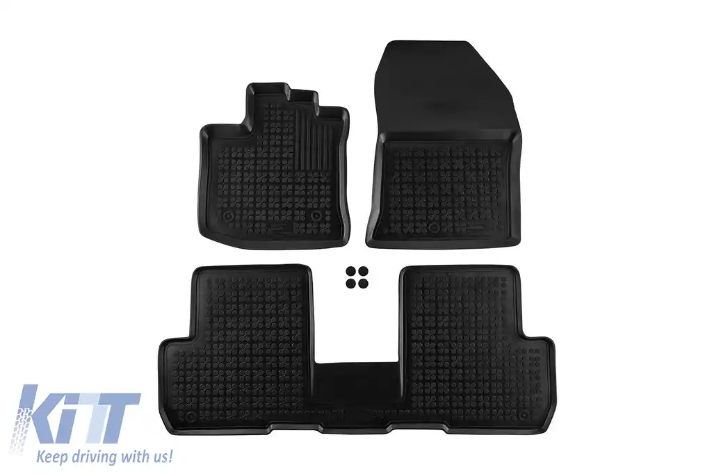 Mochete din cauciuc specifice, potrivite pentru Dacia Lodgy 2012-2020 cu 5 locuri, set de 3 piese, culoare neagră.