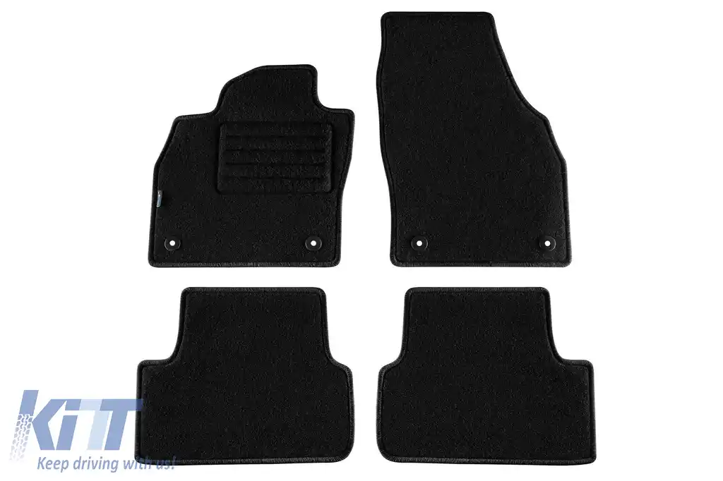 Mochete din covor cu două straturi, potrivite pentru VW Polo după 2017, T-Cross după 2019, din țesătură Rex, set de 4 bucăți, negru