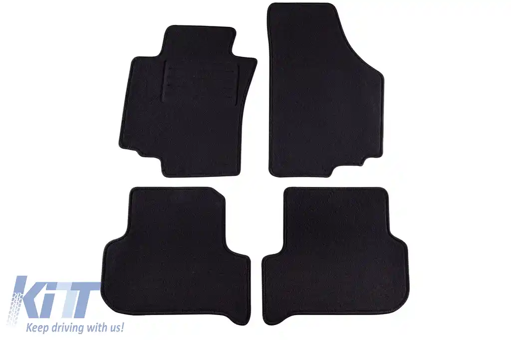 Mochete din covor cu două straturi, potrivite pentru Seat Leon 2005-2008, din țesătură Rex, set de 4 bucăți, negru