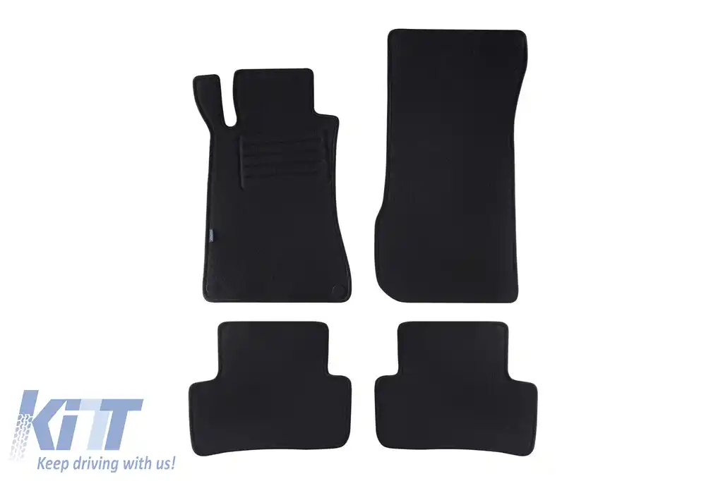 Mochete din covor cu două straturi, potrivite pentru Mercedes C class W203 Sportcoupe 2002-2011, din țesătură Rex, set de 4 piese, negru