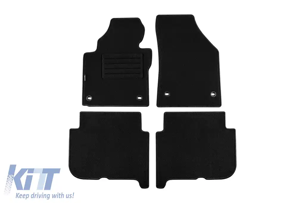 Mochete din covor cu două straturi, potrivite pentru VW Touran 2003-2007, cu 5 locuri, cu deschideri ovale, set de 4 bucăți, negre