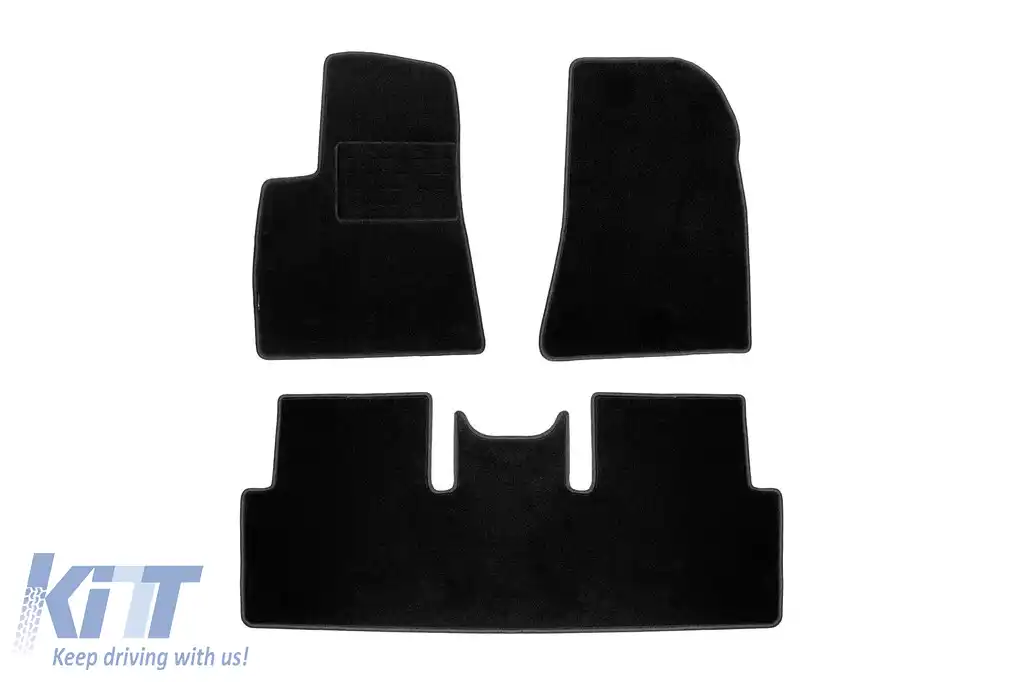 Mochete din covor cu două straturi, potrivite pentru Tesla Model 3 după 2018, din material Rex, set de 3 bucăți, negru