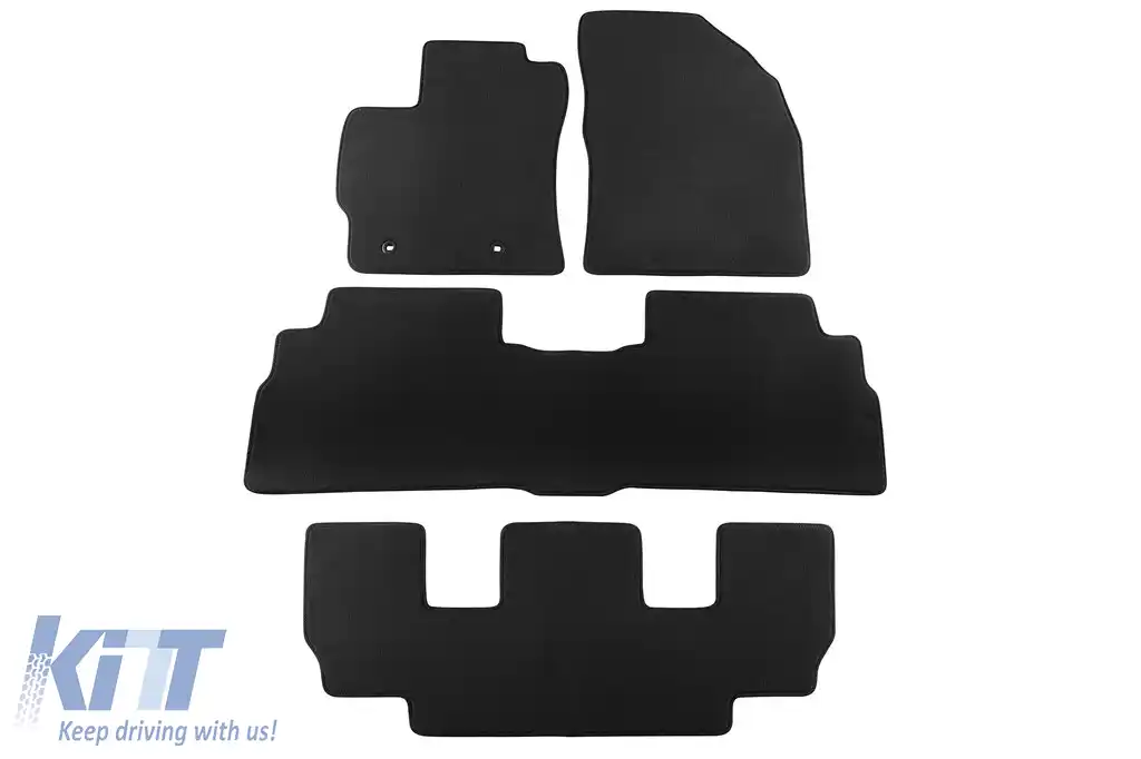 Mochete textile cu trei straturi din material Petex Style potrivite pentru Toyota Verso 2013-2018, cu 7 locuri, set de 4 bucăți, negru