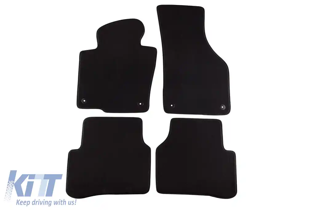 Mochete textile cu trei straturi din material Petex Style potrivite pentru VW Passat sedan, break 2005-2014, Passat CC 2012-2016 cu găuri rotunde, set de 4 bucăți, negru