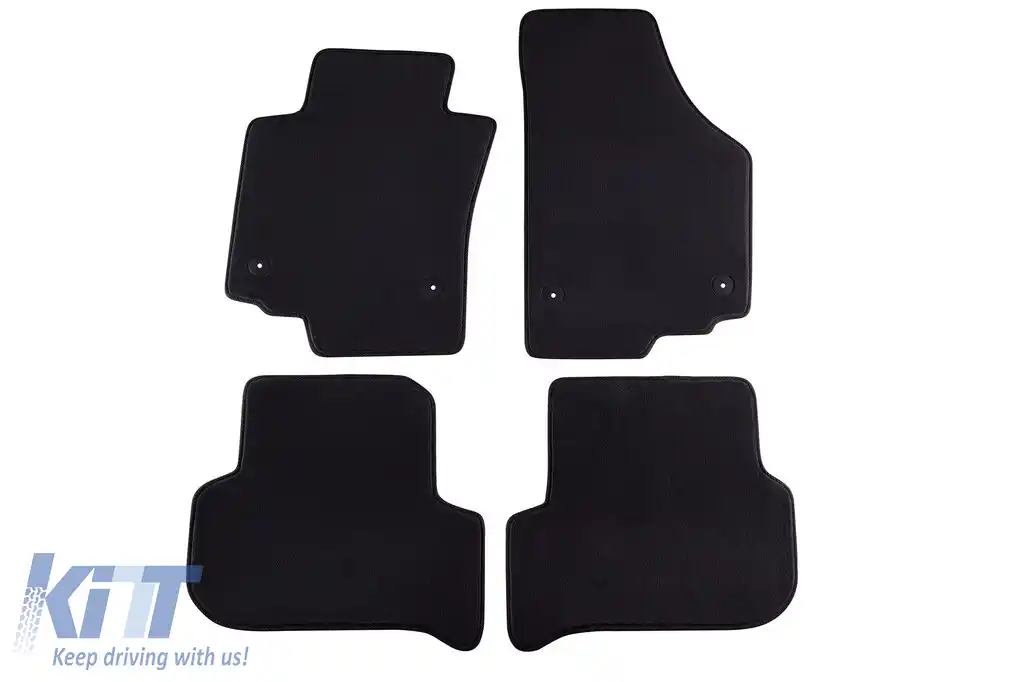 Mochete textile cu trei straturi potrivite pentru Seat Leon 2008-2012, cu clipsuri rotunde, set de 4 bucăți, negru