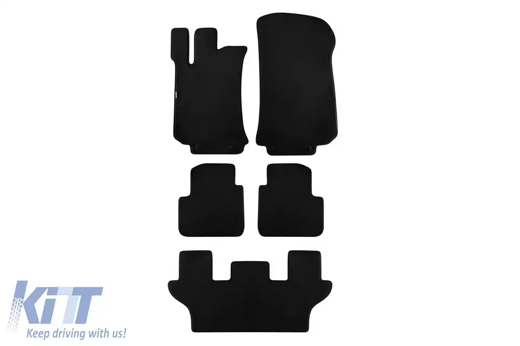 Mochete textile cu trei straturi potrivite pentru Mercedes R-Class V251 2006-2017, cu ampatament lung și ultimul rând de scaune, set de 5 piese, negru