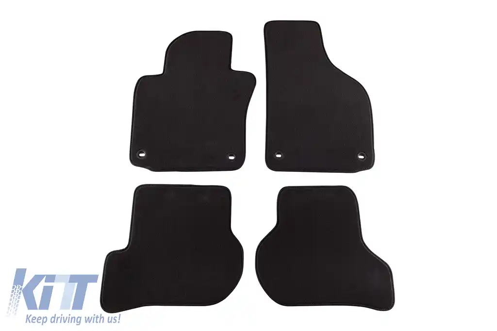 Mochete textile cu trei straturi potrivite pentru VW Golf V 2003-2008, Jetta 2005-2007 cu găuri ovale, set de 4 bucăți, negru