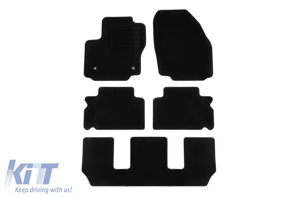 Mochete textile de la Rigum potrivite pentru Ford Galaxy 2012-2015, S-Max 2012-2015 cu 7 locuri, set de 5 bucăți, negre