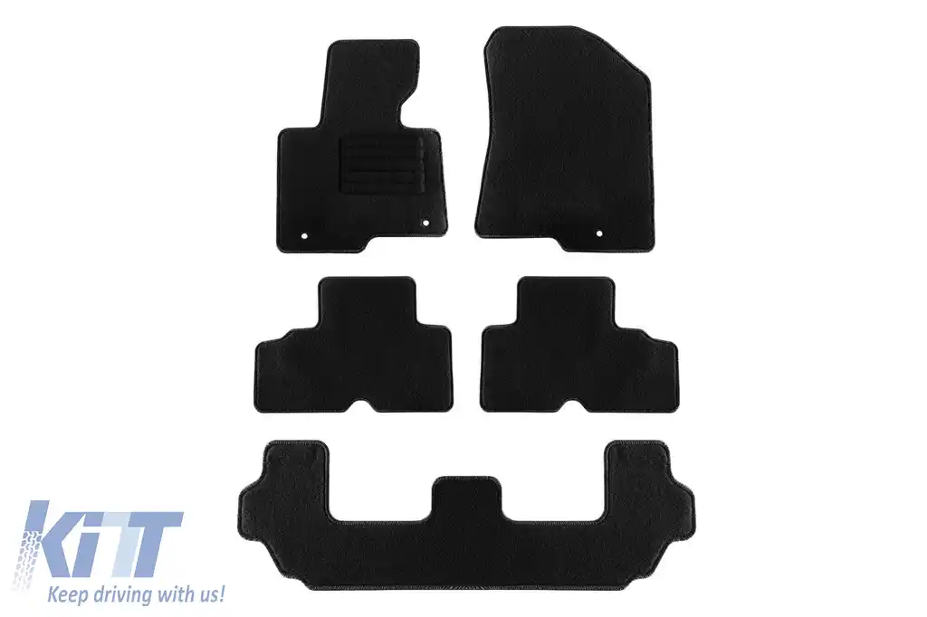 Mochete textile de la Rigum potrivite pentru Kia Carens după 2013, cu 7 locuri, set de 5 bucăți, negru
