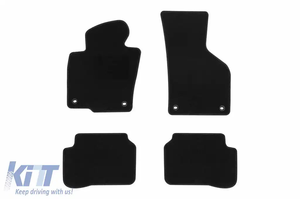 Mochete textile de la Rigum potrivite pentru Volkswagen Passat B6, B7 2005-2014 cu clipsuri ovale, set de 4 bucăți, negru