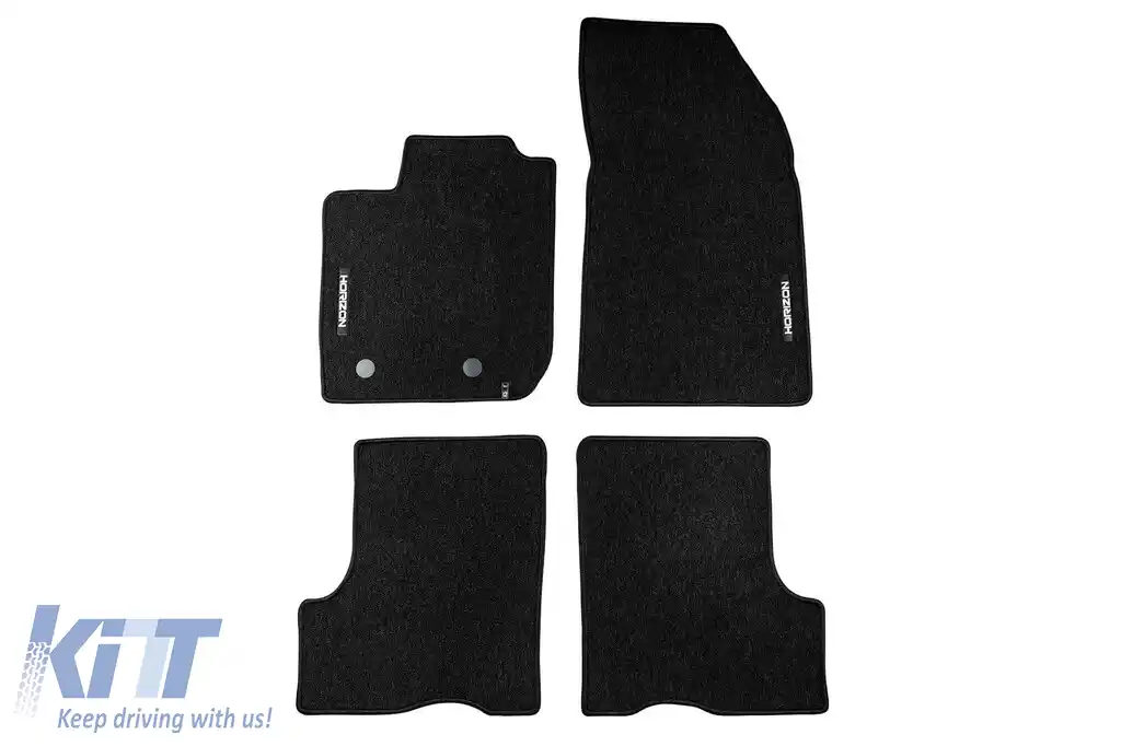 Mochete textile din seria Horizon de la Frogum potrivite pentru Dacia Duster 2017-2021 cu distanța de 21.5cm între clemele de fixare ale șoferului, set de 4 bucăți, negru