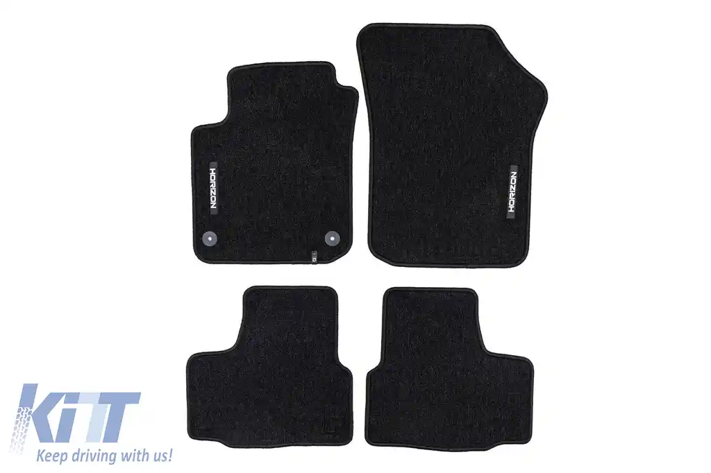 Mochete textile din seria Horizon de la Frogum potrivite pentru Volkswagen UP! 2011-2023, Skoda CitiGO, Seat Mii 2011-2019, set de 4 bucăți, negru