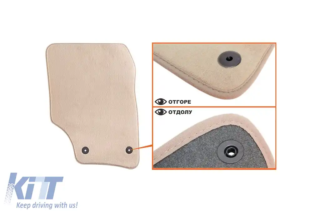 Mochete textile Petex Comet seria potrivite pentru Volkswagen Touareg 2002-2010, set de 4 bucăți, bej cu găuri de fixare rotunde-image-6241365