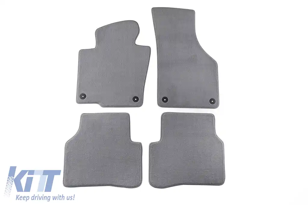 Mochete textile Petex Comet seria potrivite pentru Volkswagen Passat sedan, break 2005-2014, Volkswagen Passat CC 2012-2016, set de 4 piese, gri cu găuri de fixare rotunde