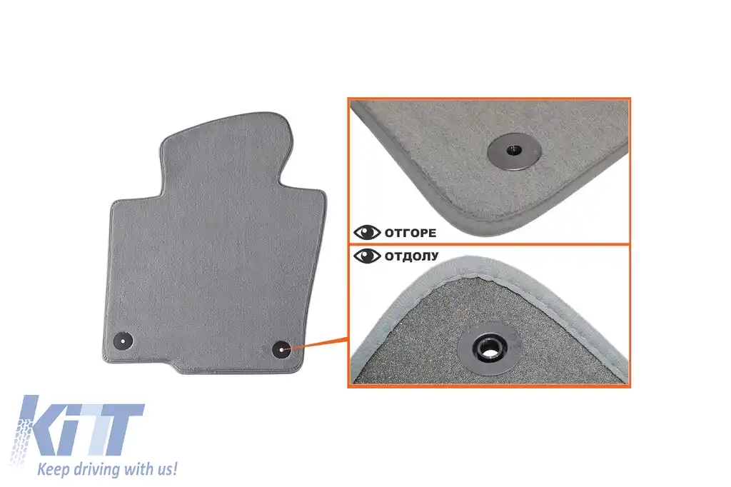 Mochete textile Petex Comet seria potrivite pentru Volkswagen Passat sedan, break 2005-2014, Volkswagen Passat CC 2012-2016, set de 4 piese, gri cu găuri de fixare rotunde-image-6241375