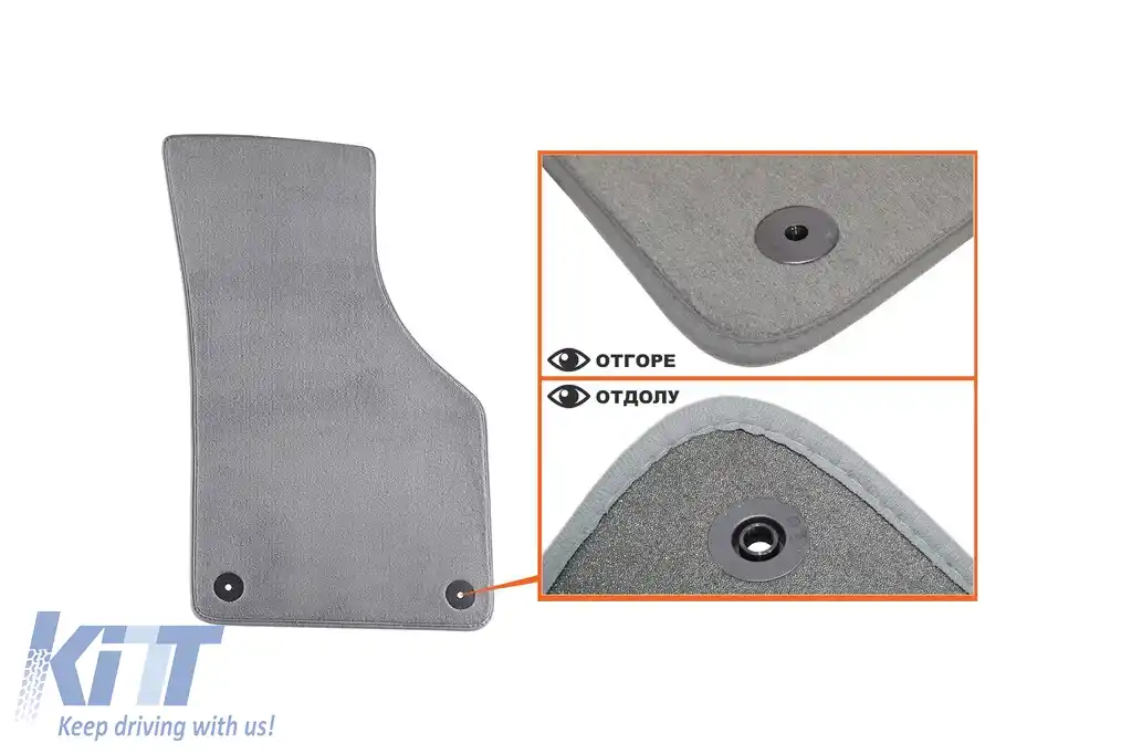 Mochete textile Petex Comet seria potrivite pentru Volkswagen Passat sedan, break 2005-2014, Volkswagen Passat CC 2012-2016, set de 4 piese, gri cu găuri de fixare rotunde-image-6241376