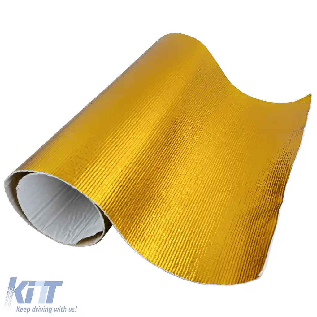 Mătase de protecție termică pentru evacuare, autoadezivă, din aluminiu și ceramică, aurie, 1,5mm, 50cmx100cm, 500°C-image-6191108