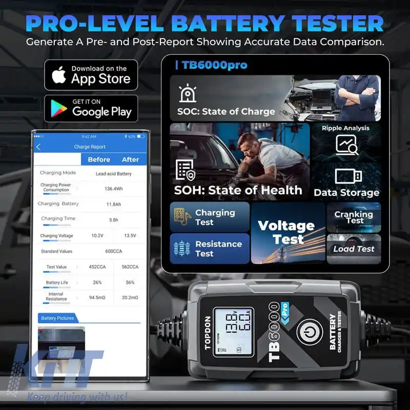 Încărcător și tester de baterii auto Topdon 6/12 Volți 6 Amperi TB6000PRO-image-6316406