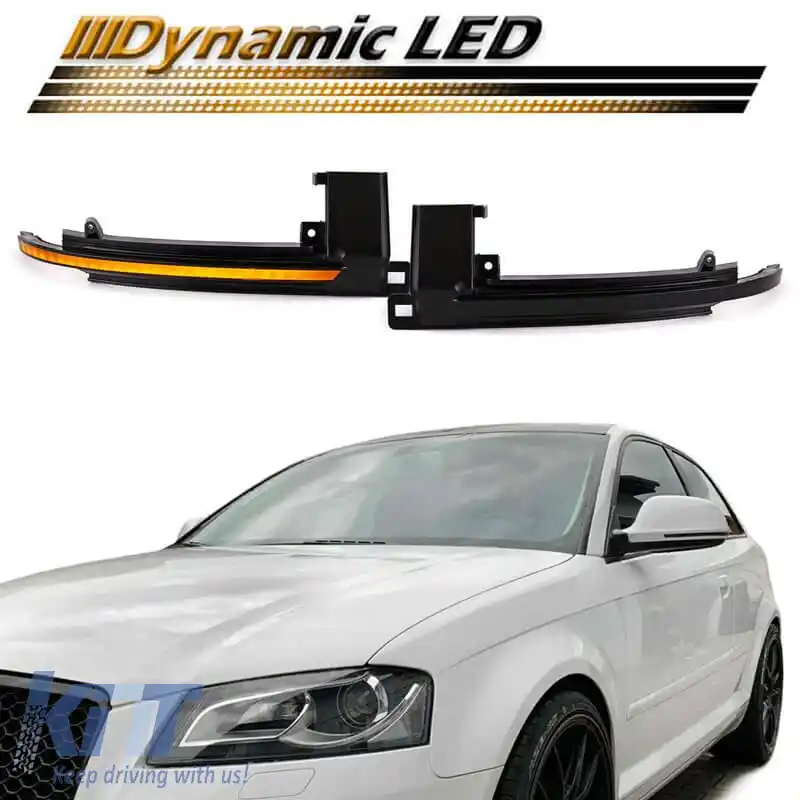 Oglindă Led potrivită pentru Audi A3 8P 08-10 / A4 A5 B8 07-09 / A6 C6 08-10 / A8 07-10 / Q3 07-17 Dynamic Canbus Negru/Fum 2 Pcs-image-6293377