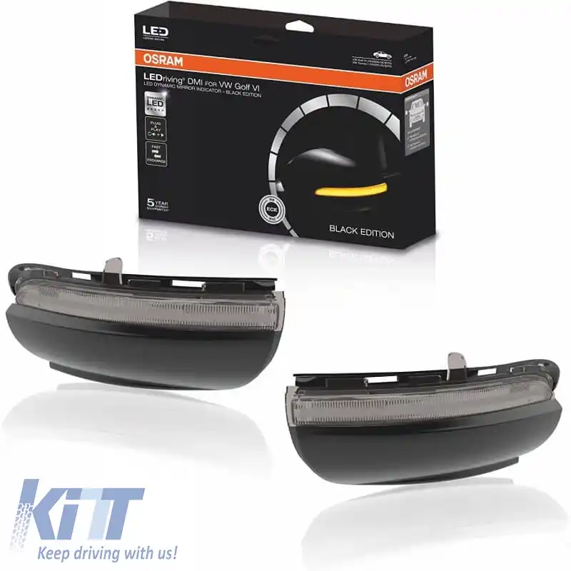 Oglindă LED potrivită pentru VW Golf 6 VI 08-12 / Touran 10-15 Osram Dynamic Canbus Negru 2 Buc.-image-6293391