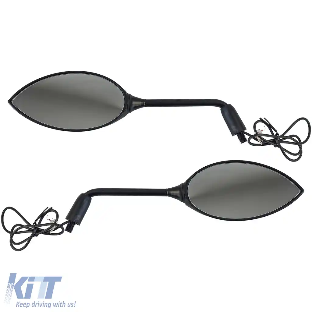 Oglindă universală pentru scuter cu LED indicator, pereche, carcasă metalică, neagră
