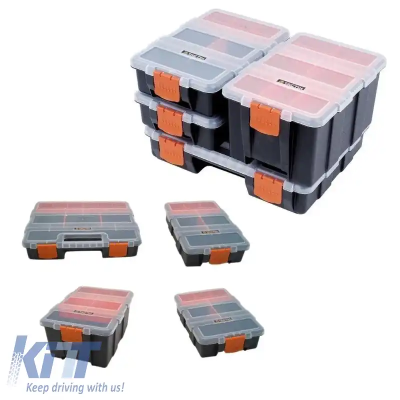 Organizatoare pentru compartimente de unelte Cutie ajustabilă și detașabilă Neagră 29x23x18cm Tactix 320020 Set 4 Pcs-image-6310179