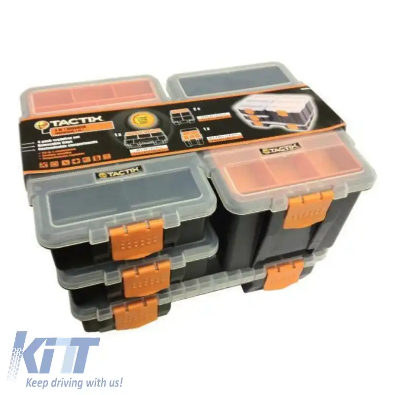Organizatoare pentru compartimente de unelte Cutie ajustabilă și detașabilă Neagră 29x23x18cm Tactix 320020 Set 4 Pcs-image-6311110