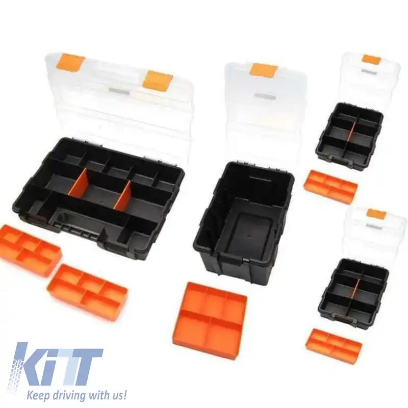 Organizatoare pentru compartimente de unelte Cutie ajustabilă și detașabilă Neagră 29x23x18cm Tactix 320020 Set 4 Pcs-image-6311112