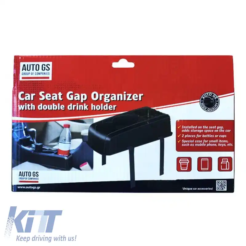 Organizer pentru spațiul dintre scaunele auto cu suport dublu pentru pahare Negru 22527-image-6296760