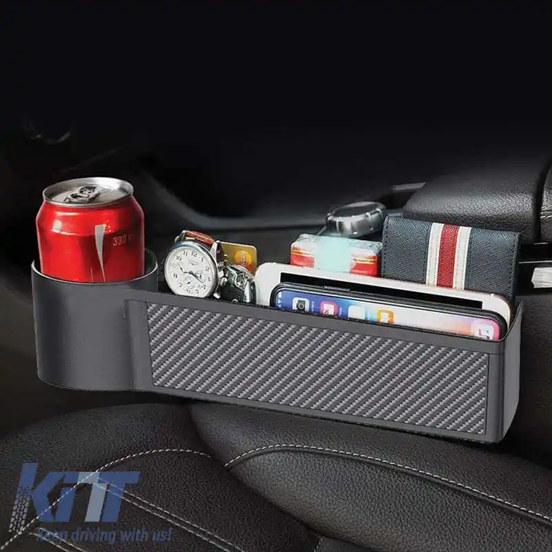 Organizer pentru spațiul dintre scaunele auto cu suport pentru pahar Negru/Carbon 22528-image-6296783