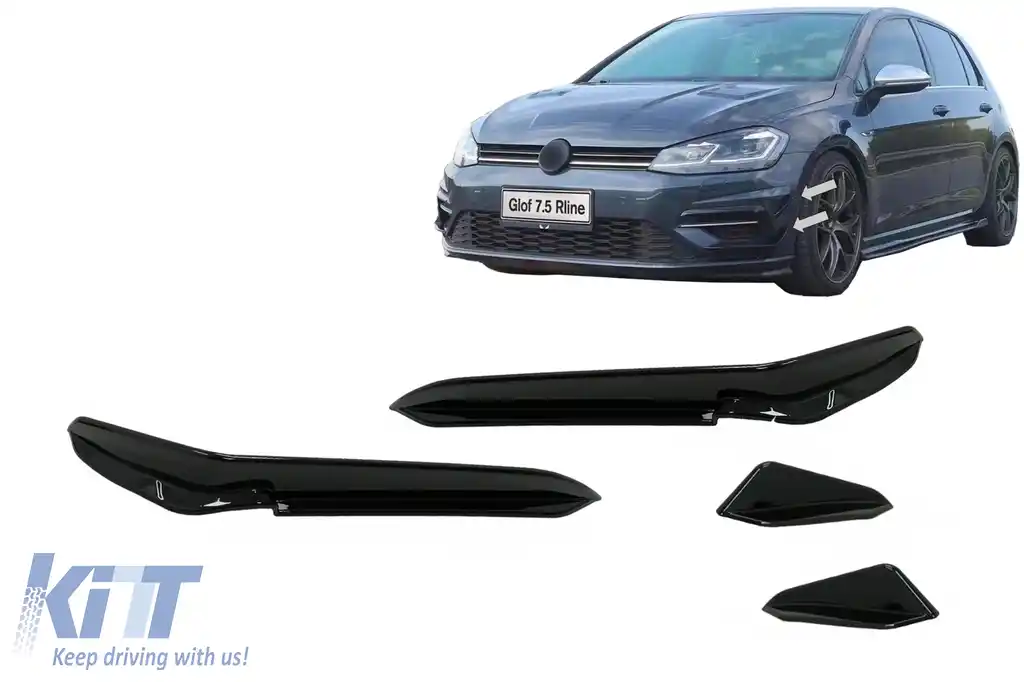 Ornamente bara fata flapsuri compatibil cu VW Golf 7.5 R Hatchback (2017-2020) Negru Lucios