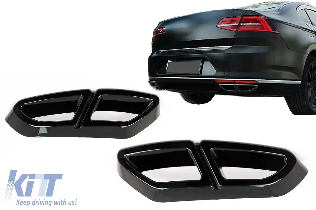 Ornamente tobe sistem de evacuare compatibil cu VW Passat B8 3G (2015-2019) Negru Lucios