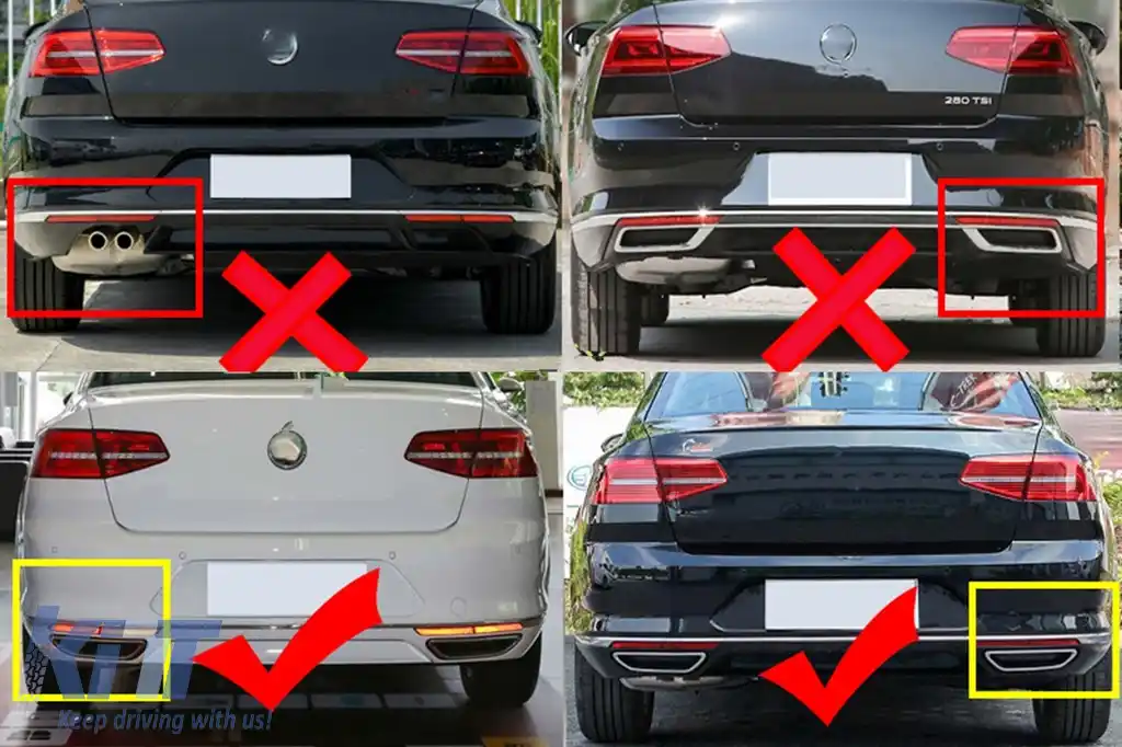 Ornamente tobe sistem de evacuare compatibil cu VW Passat B8 3G (2015-2019) Negru Lucios-image-6101444