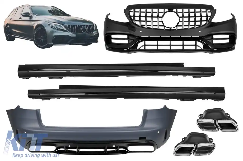 Pachet de tuning A design tip 63 LCI potrivit pentru Mercedes C-Class S205 2013-2020 cu grilă GT crom/negru și capete cromate