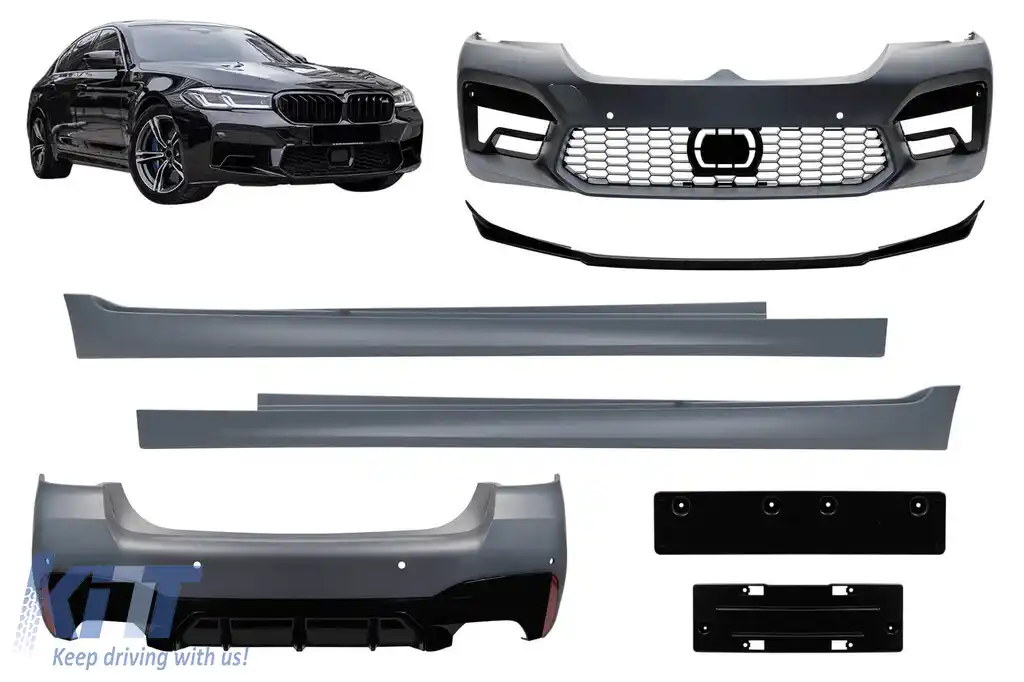 Pachet de tuning potrivit pentru BMW Seria 5 G30 Sedan 2021-2023 cu spoiler pentru bara de protecție frontală CS5 negru