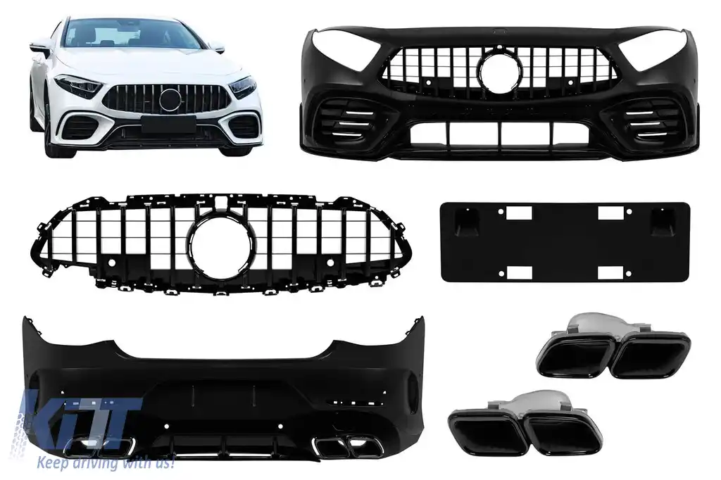 Pachet de tuning tip 63 potrivit pentru Mercedes CLS C257 2019-2021 cu elemente din lac negru