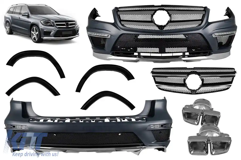 Pachet de tuning tip 63 potrivit pentru Mercedes GL X166 2012-2015 cu capete cromate