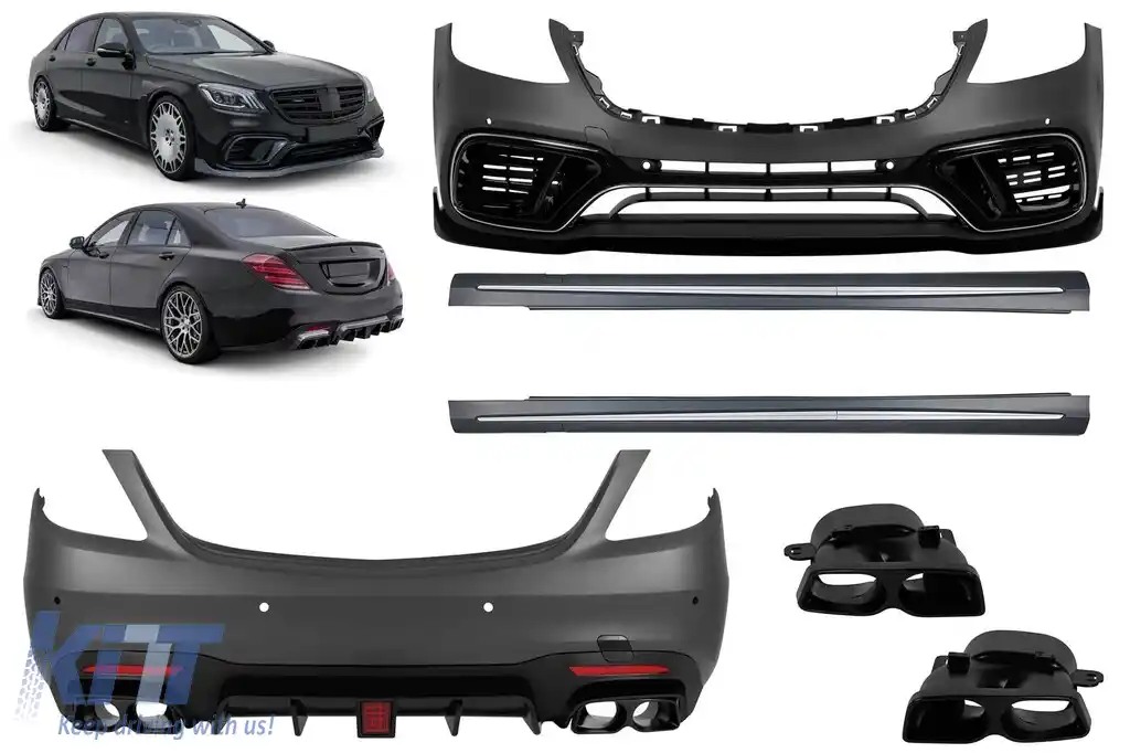 Pachet de tuning tip B design potrivit pentru Mercedes S-Class W222 2017-2020, cu praguri pentru bază lungă