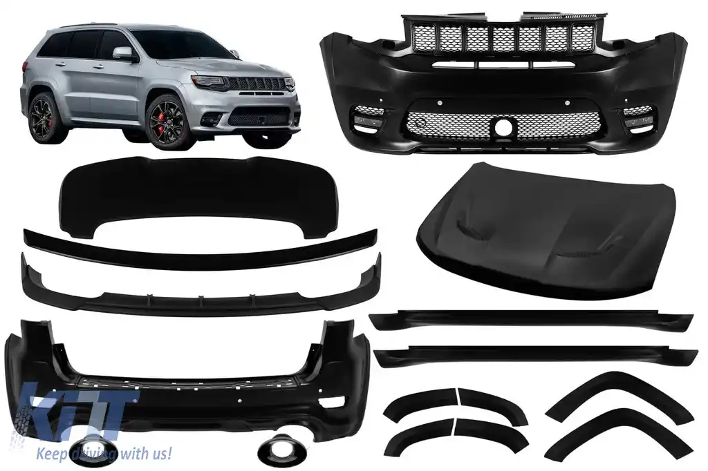 Pachet de tuning tip SRT potrivit pentru Jeep Grand Cherokee 2014-2020 cu spoilere și capace negre