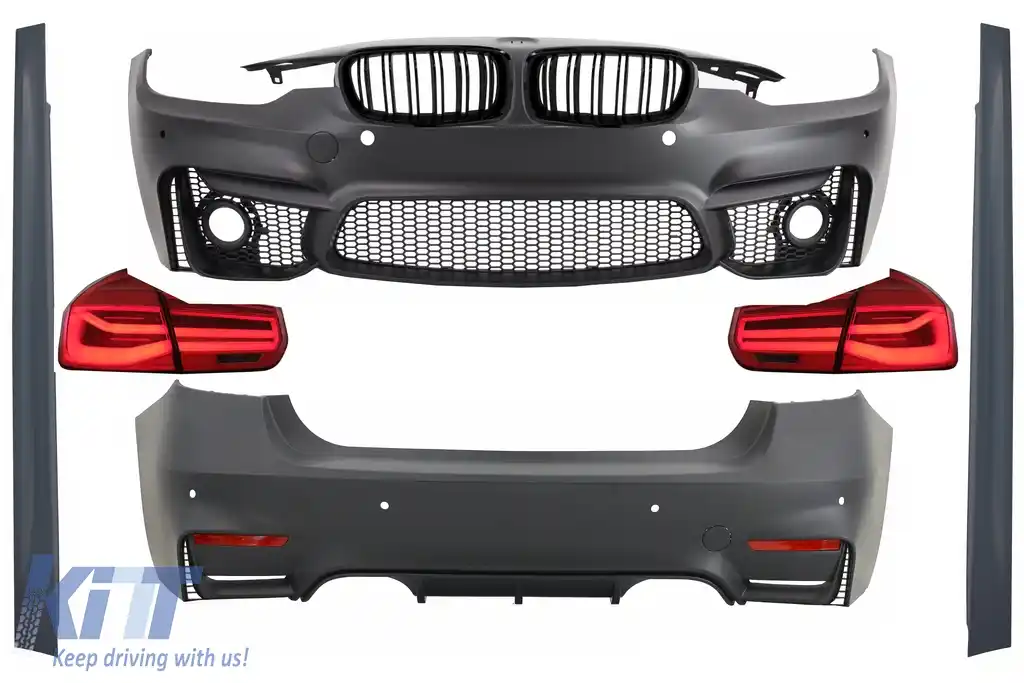 image-51-Pachet Exterior compatibil cu BMW F30 (2011-2019) cu Stopuri LED Semnal Dinamic Secvential EVO II M3 CS Design Fara Proiectoare si Grile Centrale Negru Lucios M Design
